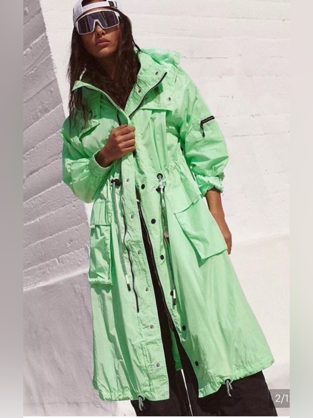 Free People Movement Aurora Maxi Windbreaker Parka Jacket Neon Lime Medium - Picture 4 of 9